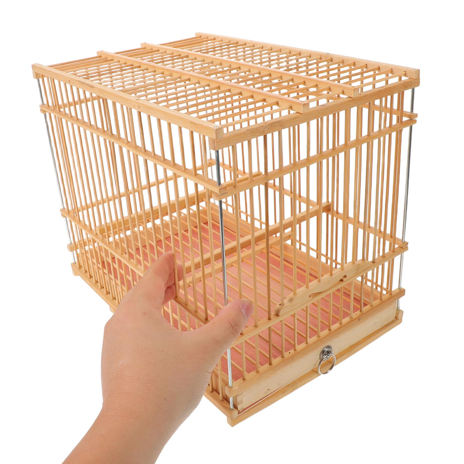Veemoon Petite Cage à Oiseaux en Bambou Rectangulaire 30x20x24 Cm Cage pour Animaux de Compagnie Portable pour Perruches et Canaris et Petits Perroquets Nid Décoratif pour Balcon