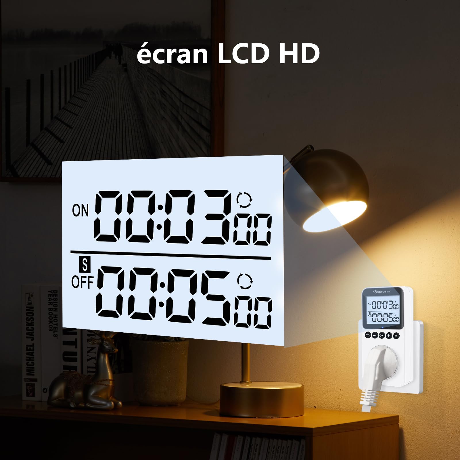 KETOTEK KTTS02 Minuterie numérique avec rétro-éclairage, interrupteur à boucle continue, compte à rebours, minuterie interne pour lampes aquarium (16 A, 230 V, 3680 W)