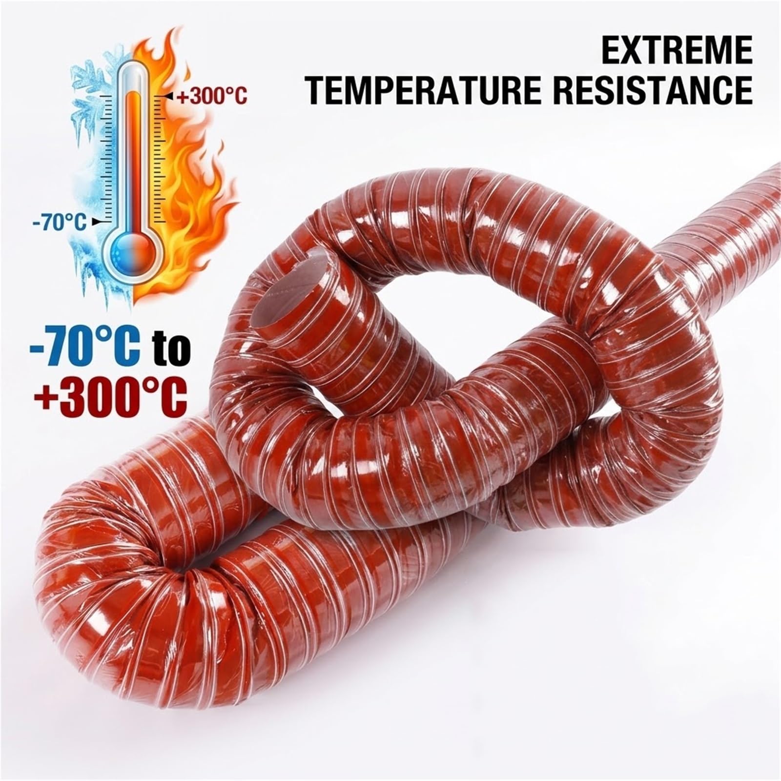 Tubo Extractor de Humos Flexible 2m, Conducto Aire Frenos | Ø20-500mm, Fibra de Vidrio y Acero, Con Abrazaderas, Alta Temperatura, Extracción(L2m/6.6FT,Id(A)/43mm/16.9in)
