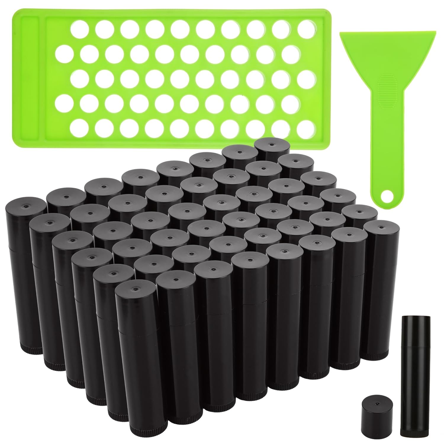CertBuy 100PCS Lip Balm Tubes With Filling Tray And Spatula 5g Plastic Lipstick Containers for Diy Lipsticks(black)