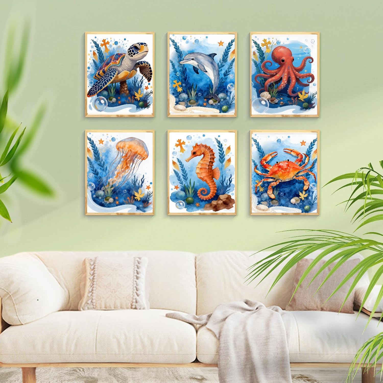 KYOQFVN 6 Pack Stamped Cross Stitch Kit for Adults - Ocean Cross Stitch Kits for Beginners, 11CT Animal Cross-Stitch Kit for Home wall Decor 12×16 Inch（6 Pack