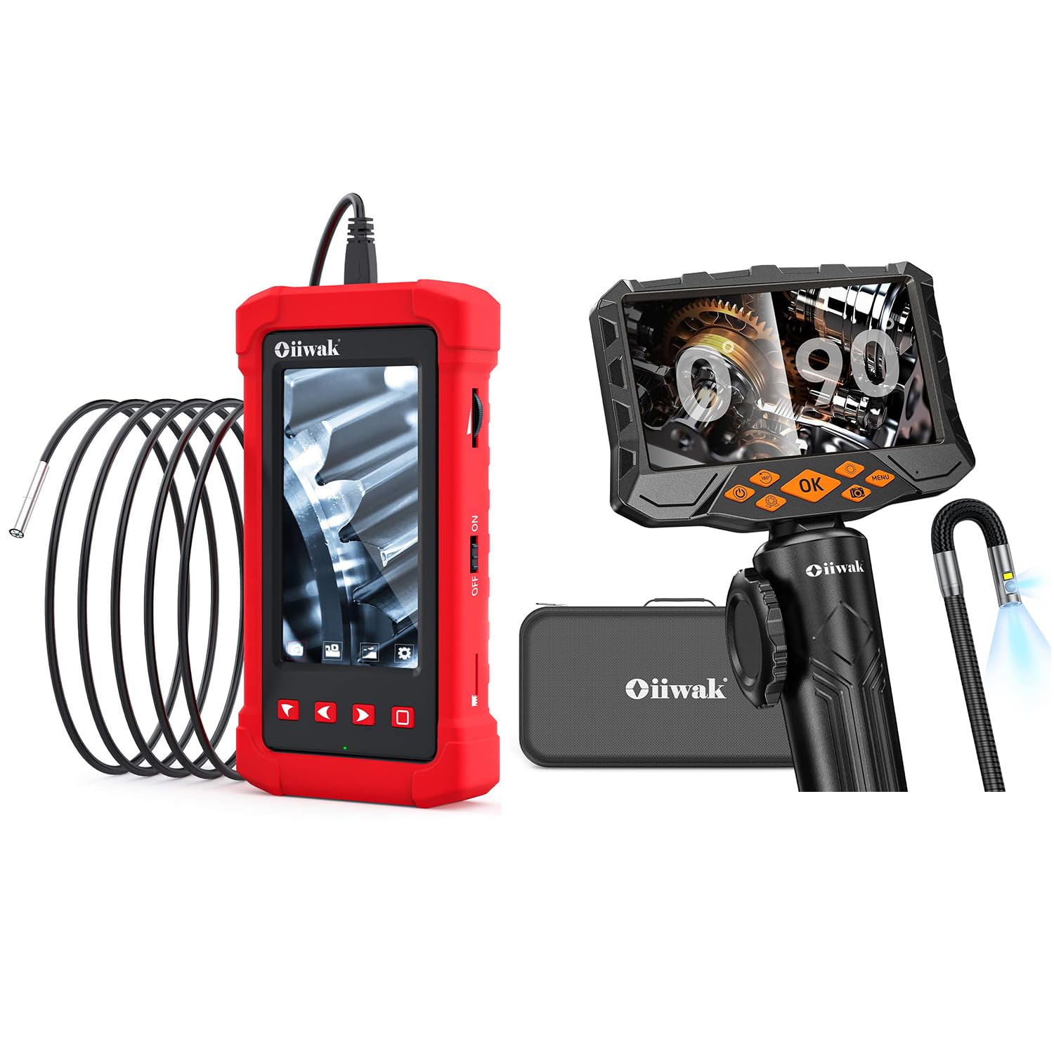 Oiiwak 5FT Endoscope Camera 3.9mm & 3.6FT Dual Lens Articulating Borescope 5" IPS Screen Snake Inspection Camera for Drain, Plumbing, Wall, Automotive 1080P, IP67 Waterproof