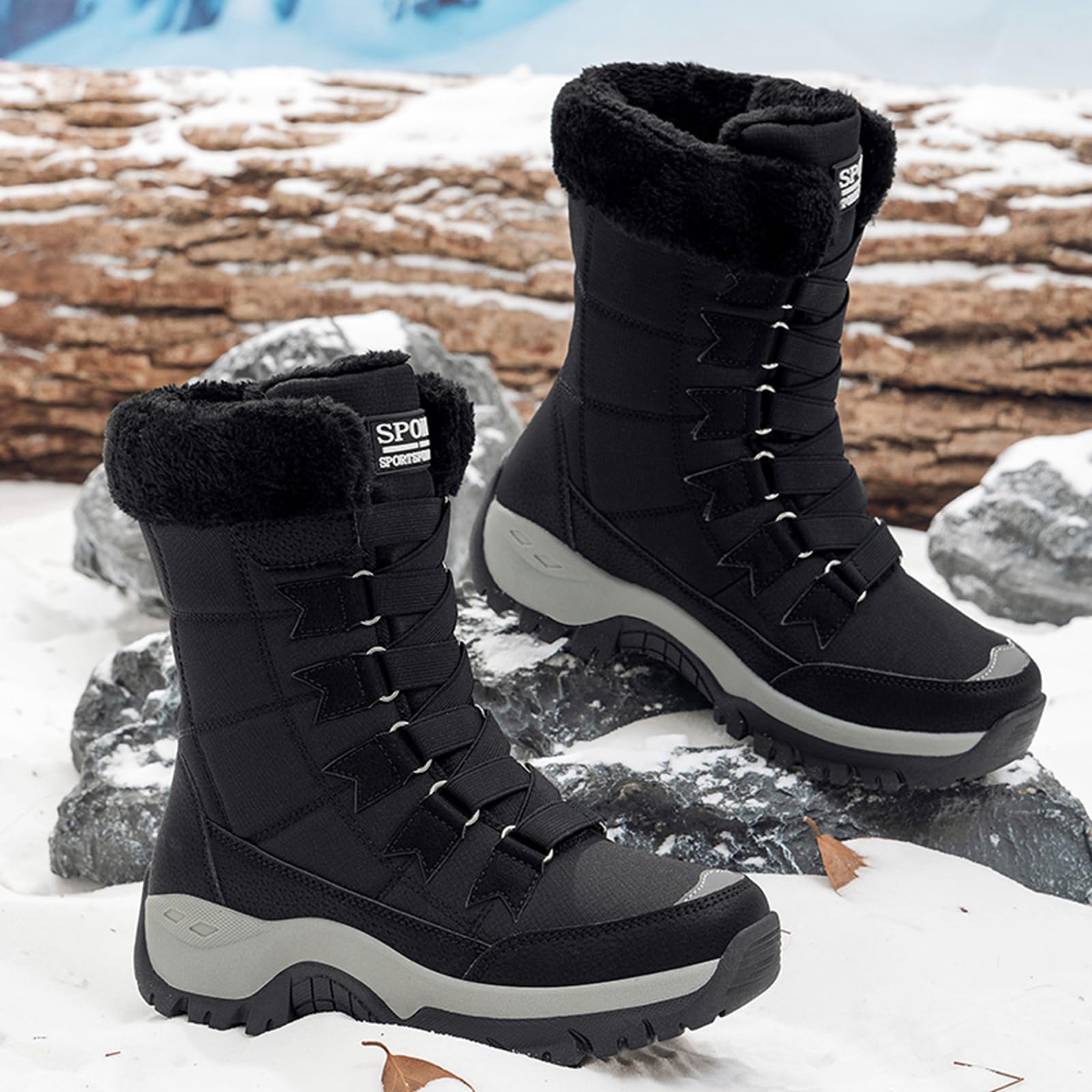 Damskie buty zimowe o szerokim kroju, wodoodporne buty i flauszowa podszewka, antypoślizgowa podeszwa, na co dzień i lekkie wędrówki
