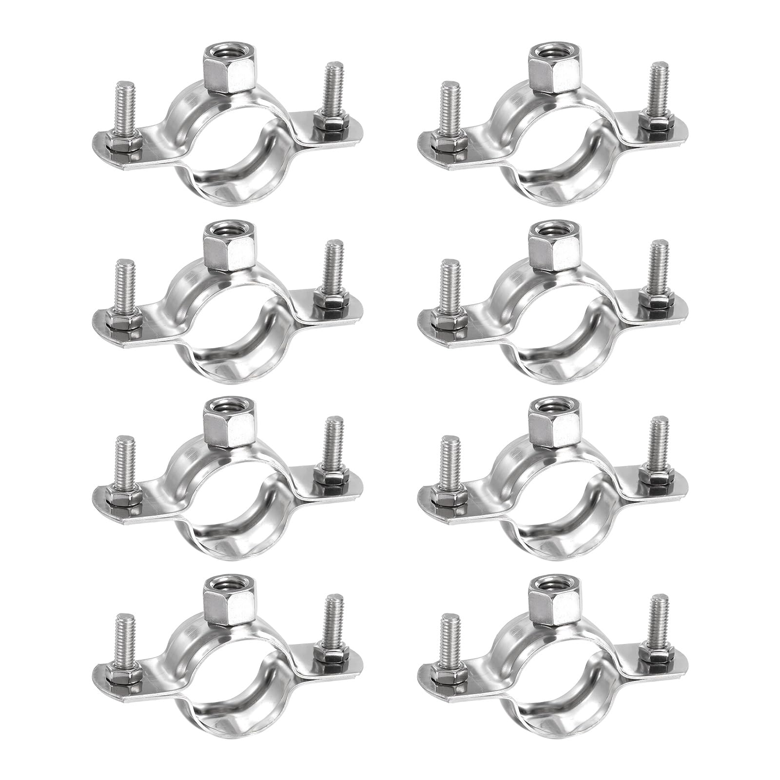 sourcing map 8 Pcs Adjustable Pipe Bracket Clamps1 (25mm) Stainless Steel Wall Ceiling Mount Split Ring Pipe Hanger Metal Pipe Supports Clamp for Pipe Tube (M8)
