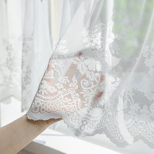 Miniatura 9 de Molaxhome Cenefas de encaje blanco para ventanas de 51 x 16 pulgadas, cortina semitransparente bordada floral de encaje para cocina, cafetería,