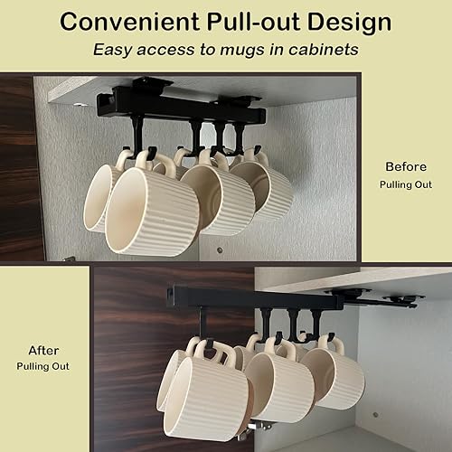 Miniatura 5 de XRMAO Soporte para tazas debajo del gabinete, soporte extraíble para taza de café, soporte colgante para taza de café para barra de café, estante