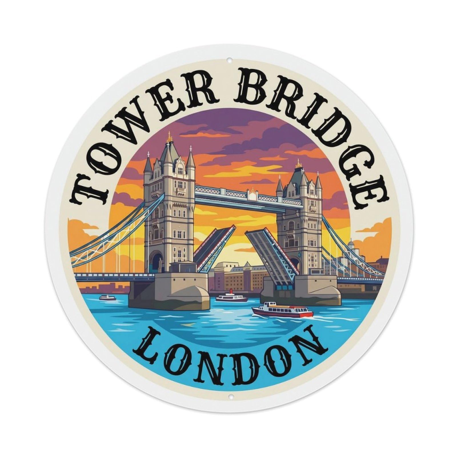 Vintage Travel Tower Bridge Drawbridge Metal Tin Sign Plaque