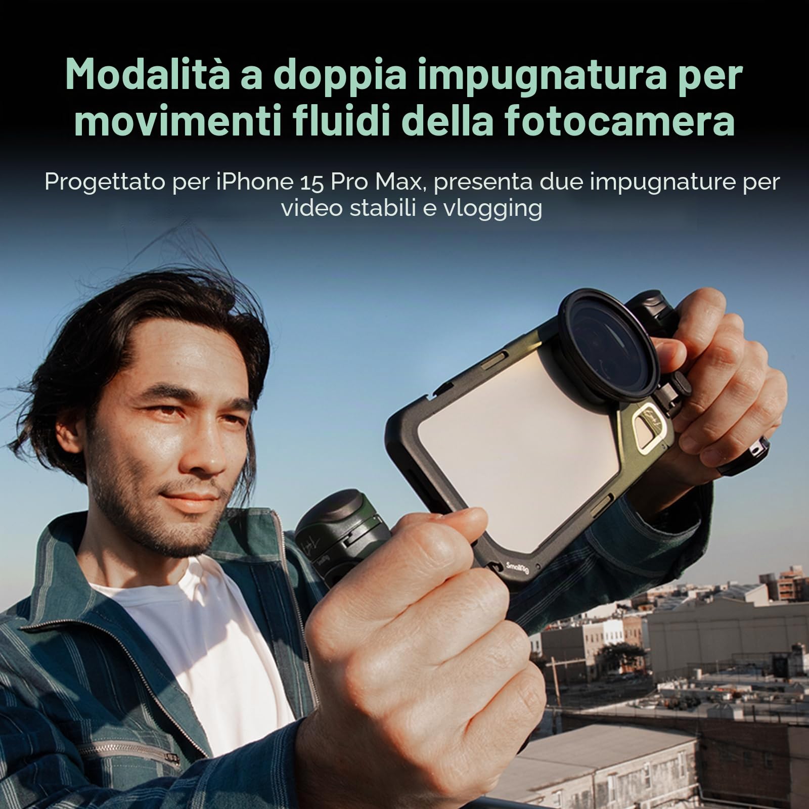 SMALLRIG x Brandon Li Mobile Video Kit per iPhone 15 Pro Max con Maniglie a Sgancio Rapido Wireless, Filtro VND Magnetico da 67 mm Migliorato, Adattatore per Filtro da 67 mm - 4407B
