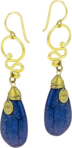 Miniatura 2 de AeraVida Aretes de gancho de pez de howlita teñidos de latón, tribales bohemios, reconstruidos, color azul marino, con forma de lágrima, remolinos