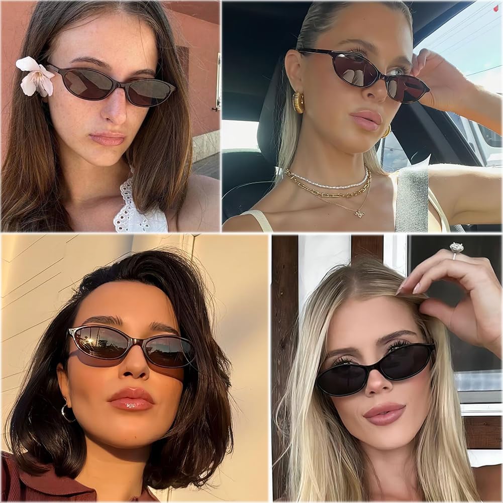 Retro Oval Sunglasses for Women Small Cat Eye 90s Sun Glasses Vintage Y2K Lightweight Sunnies - Image 3