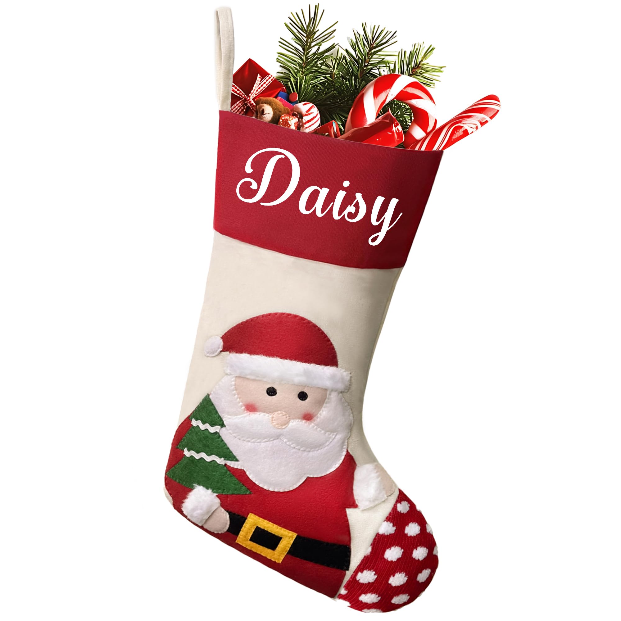 howson london Personalised Christmas Stockings Custom Family Stockings Christmas Decorations Large Xmas Stockings Hanging Gift Bag Socks Ornaments Candy Pouch Bag for Kids Adults (Santa-3D)