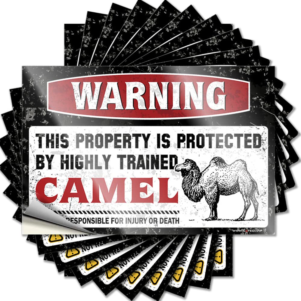 Label for Wine Home Bar Library Decor Uv Resistant Warning This Property is Protected By A Highly Trained Camel | Outdoor Signs Funny(12X18CM-6Pcs)