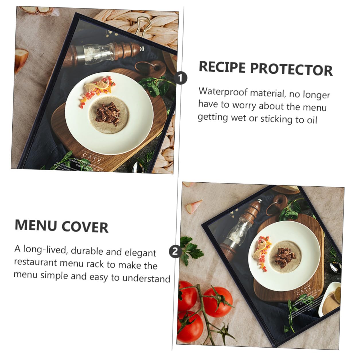BUGUUYO 3pcs PVC Menu Holder Recipe Book Cover Restaurant Menu Board A4 Size Leatherette Trim Easy to Replace Pages