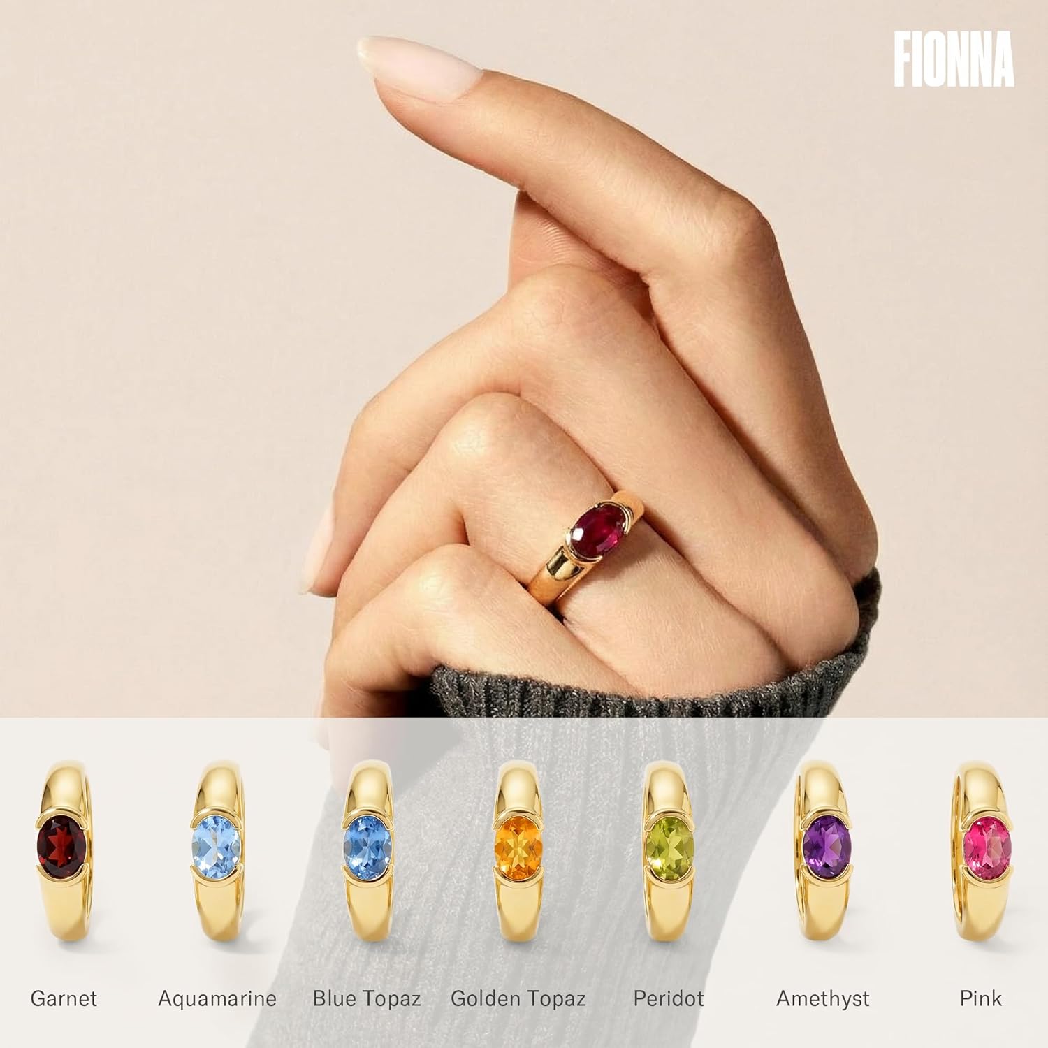 Women’s Ring 18K Gold Vermeil on 925 Sterling Silver with Oval Gemstone and Comfort Fit Band, durable, elegant, and perfect for everyday wear, (Yellow)
