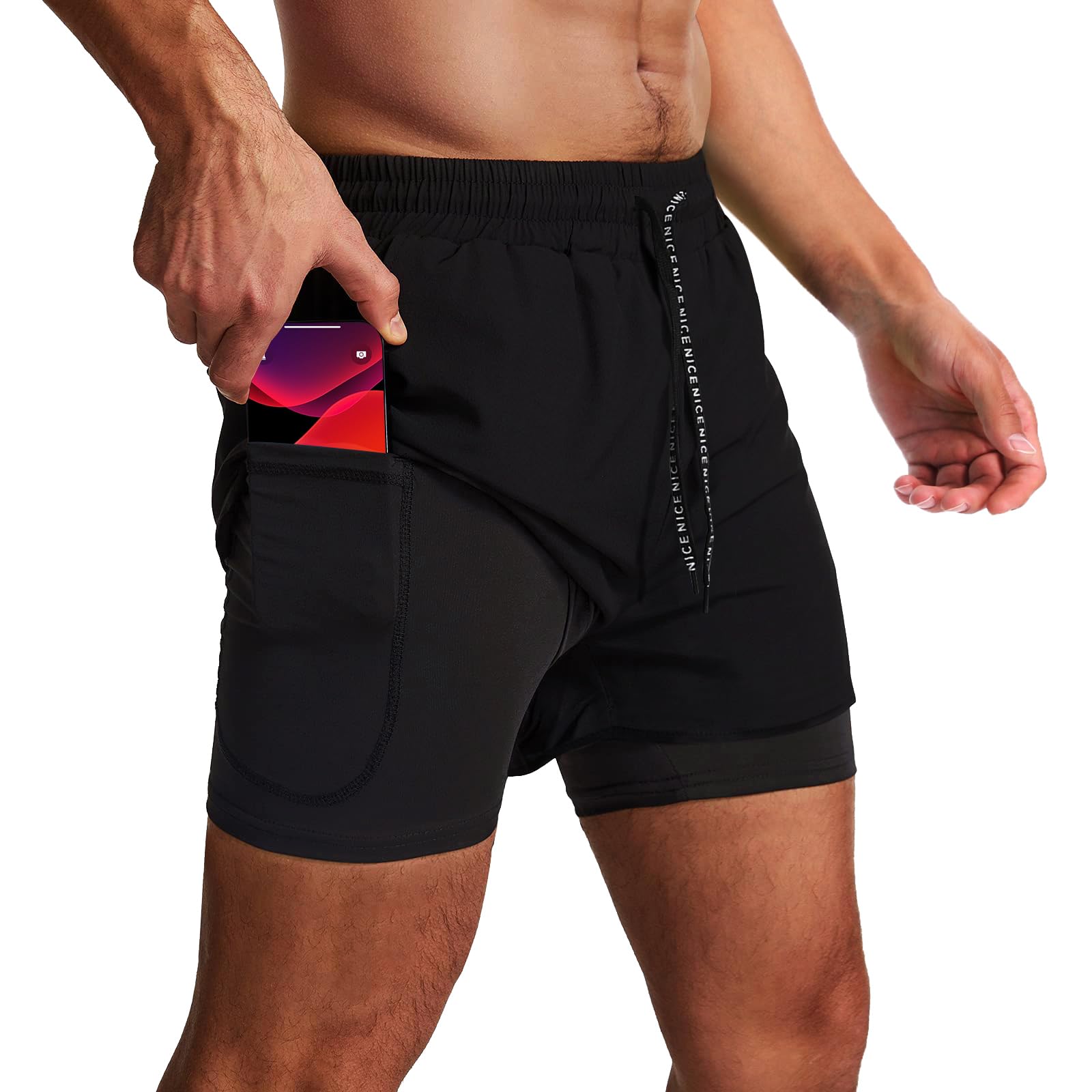 OEBLD Men’s Running Shorts 3 Inch Workout Gym 2-in-1 Pants Athletic Compression Tights