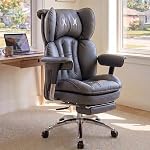 Efomao Big and Tall Executive Office Chair, PU Leather High-Back Desk Chair with Footrest, Adjustable Heavy-Duty Swivel Computer Chair, 180kg Capacity, White