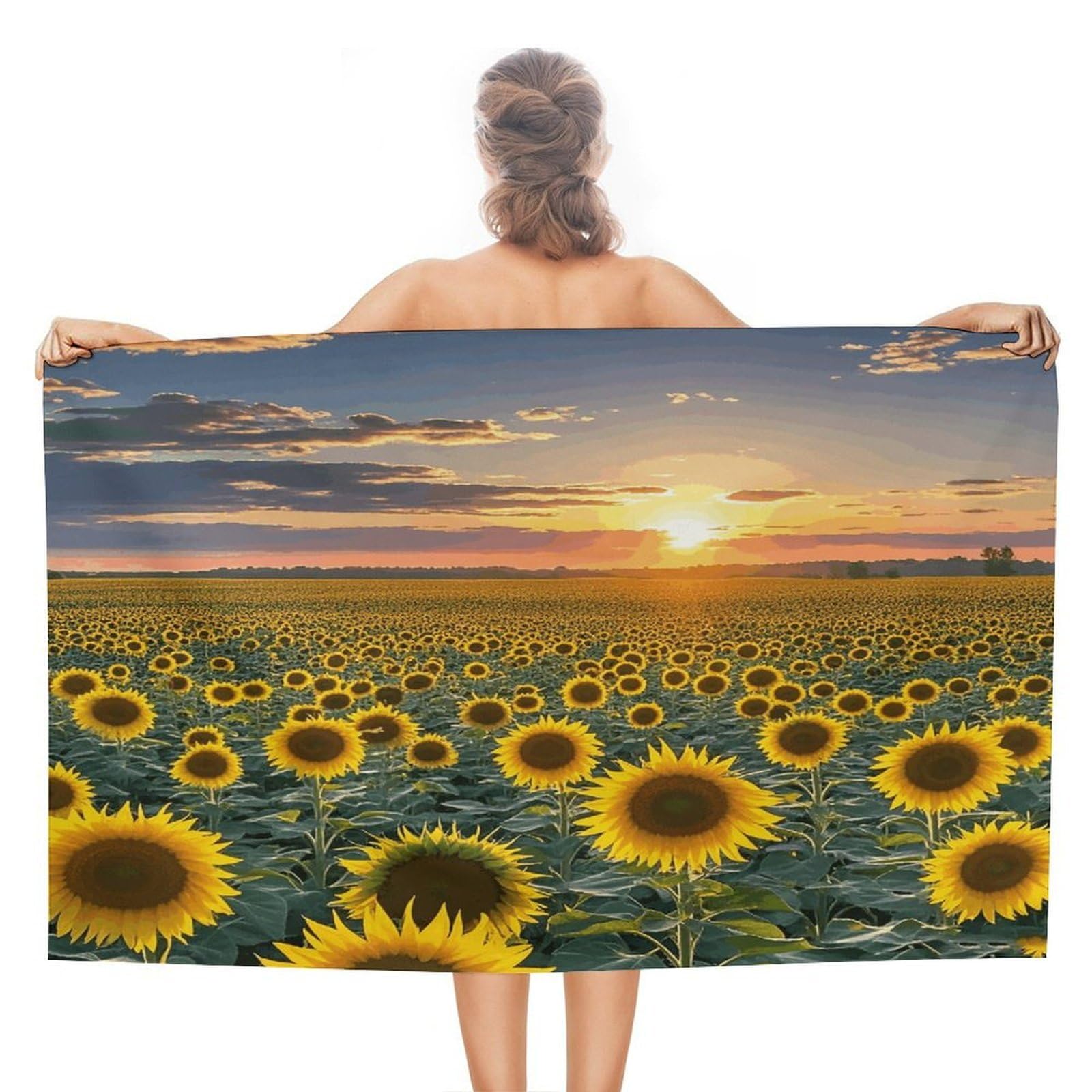 VstaDank Dreamlike Sunset of A Sunflower Field Beach Towel 51x31 Inch Oversized Soft Bath Towel Luxury Plush Thick Hotel Swim Pool Towels Super Quick Dry Travel Towels for Camping Gym Sports Yoga
