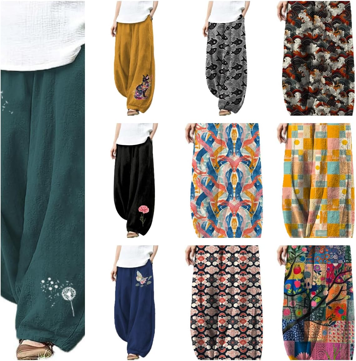 Summer Pants for Women 2024 High Waisted Cotton Linen Palazzo Pants Wide Leg Long Lounge Beach Trousers with Pocket - Image 2