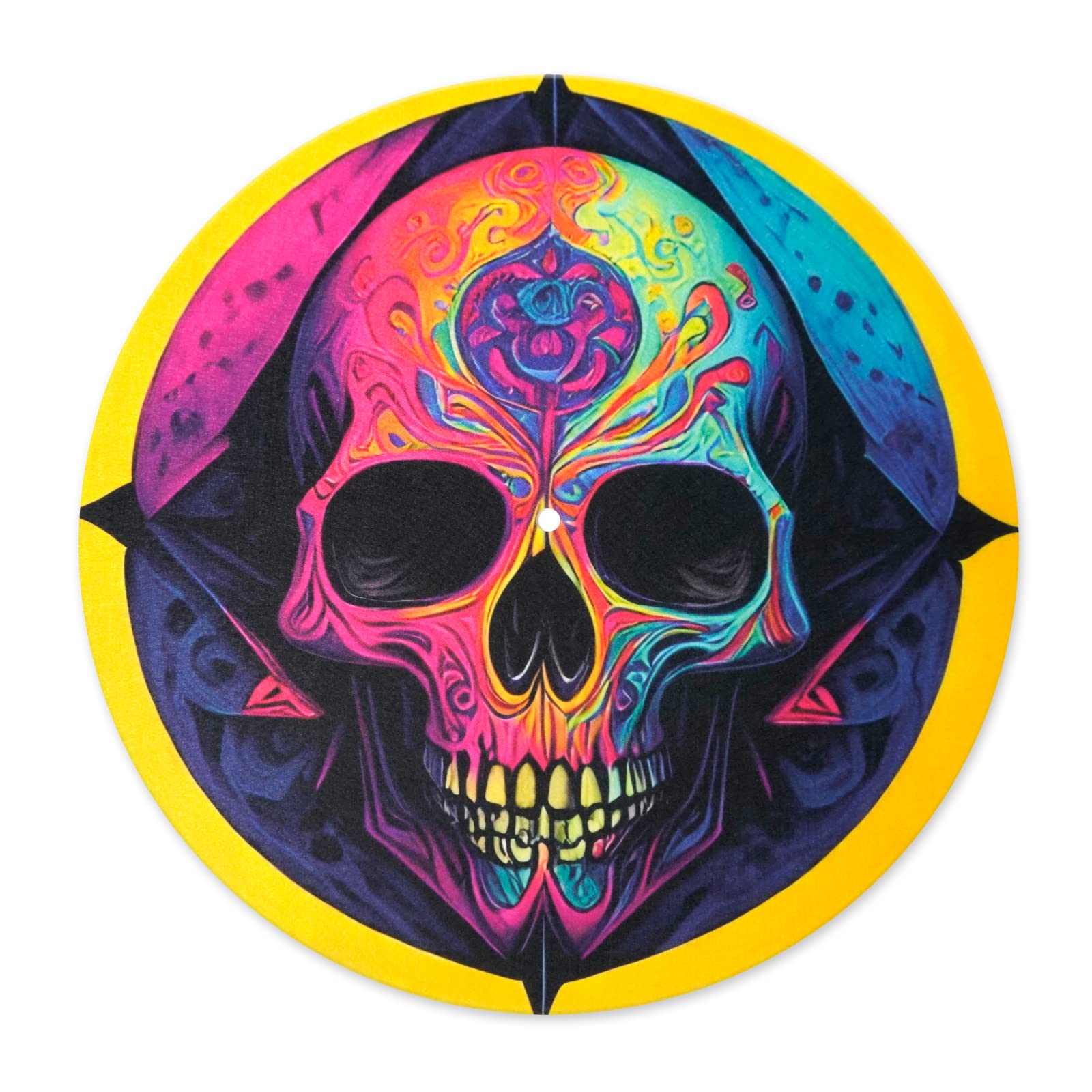sdroceRyaM Tapis de plateau en feutre pour tourne-disque 30,5 cm Motif tête de mort Antistatique pour tourne-disque vinyle LP DJ Réduit les vibrations et améliore la clarté du son, Style A