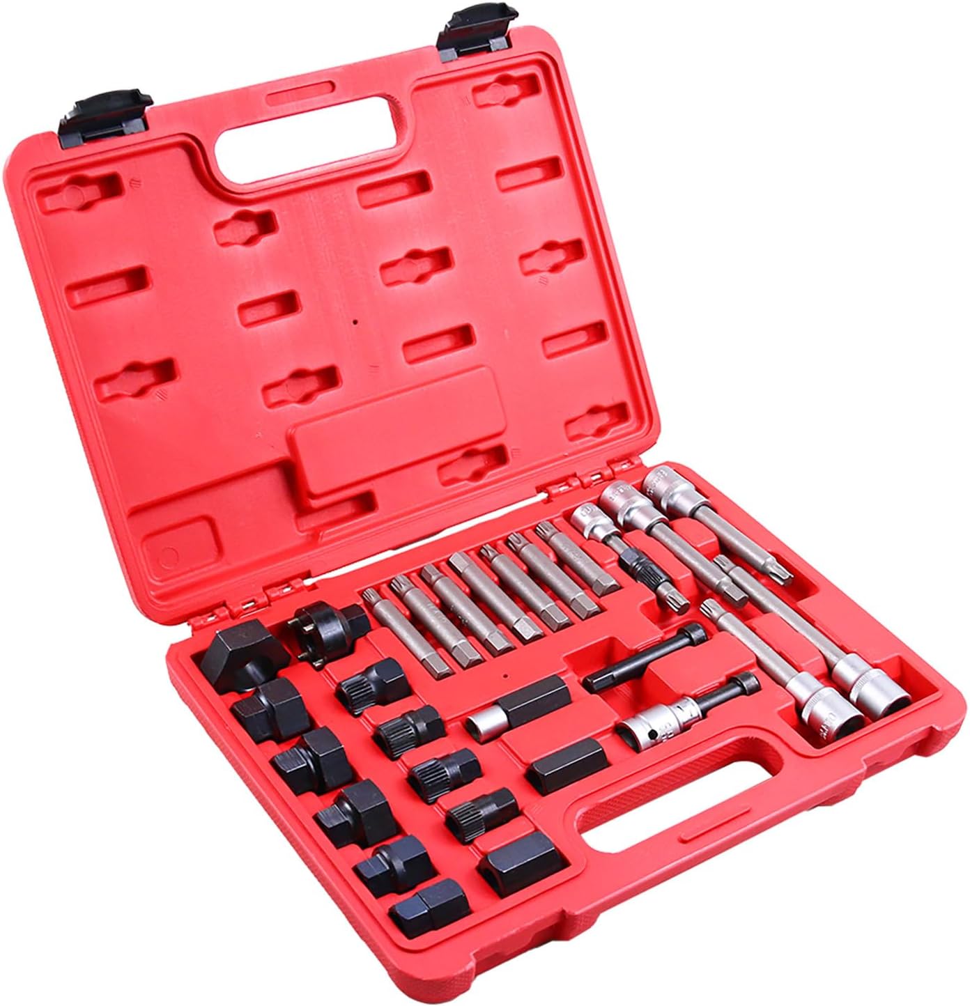 30PCS Alternator Pulley Removal Install Tool Kit, Decoupler Socket Set Compatible with VW, Ford, BMW, Toyota & Most Cars