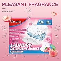 Vista 7 de Vacplus Hojas de detergente natural para ropa (120 cargas) 60 hojas de detergente a granel sin líquido con aroma a melocotón, tiras biodegradables