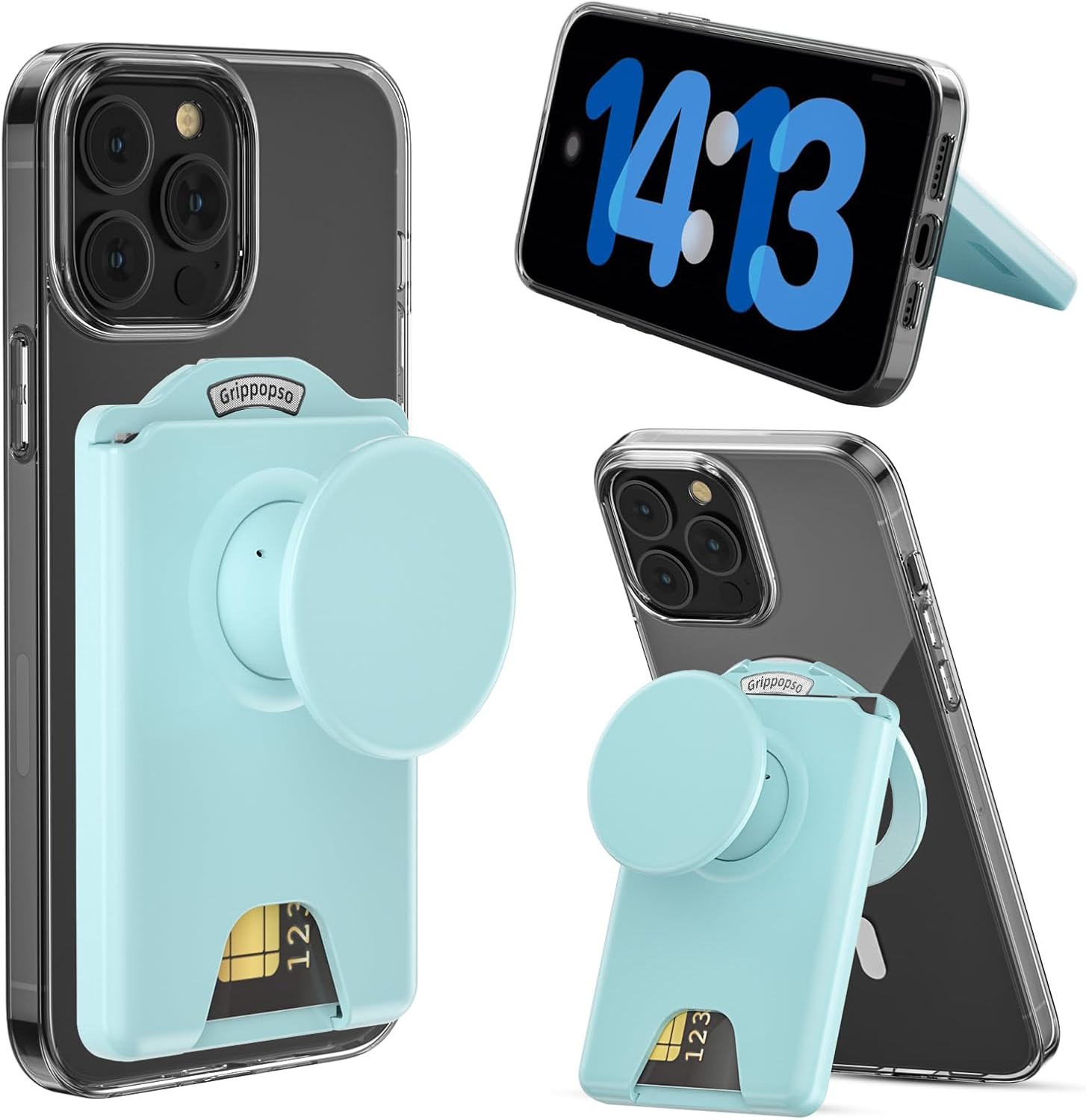 for MagSafe Wallet Stand, Magnetic Wallet Stand Adjustable, Phone Stand Card Holder with Secure Grip, for Samsung S25 S24 S23 Series and for iPhone 17 16 15 14 13 12 Series, Fit 3 Cards, Blue