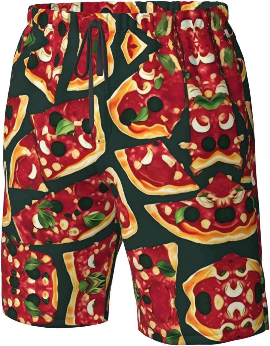 Pizza Pattern Print Men's Quick-Drying Shorts Casual Beach Pants Stretch Waist Shorts and Pockets