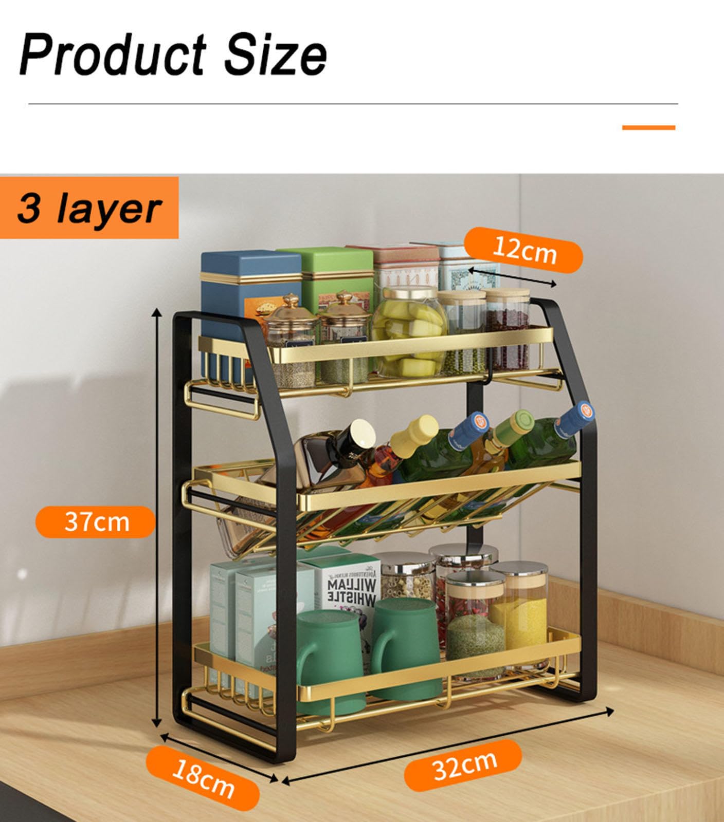 Estante para Especias de 3 Niveles, Organizador de Cocina, Estante para Especias, Estante para condimentos, Estante para condimentos para encimera, extraíble