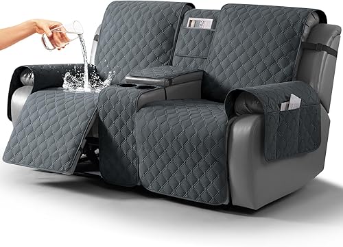 TAOCOCO Funda reclinable 100% impermeable con consola central, funda de sofá reclinable reversible para 2 asientos con correas para las piernas,