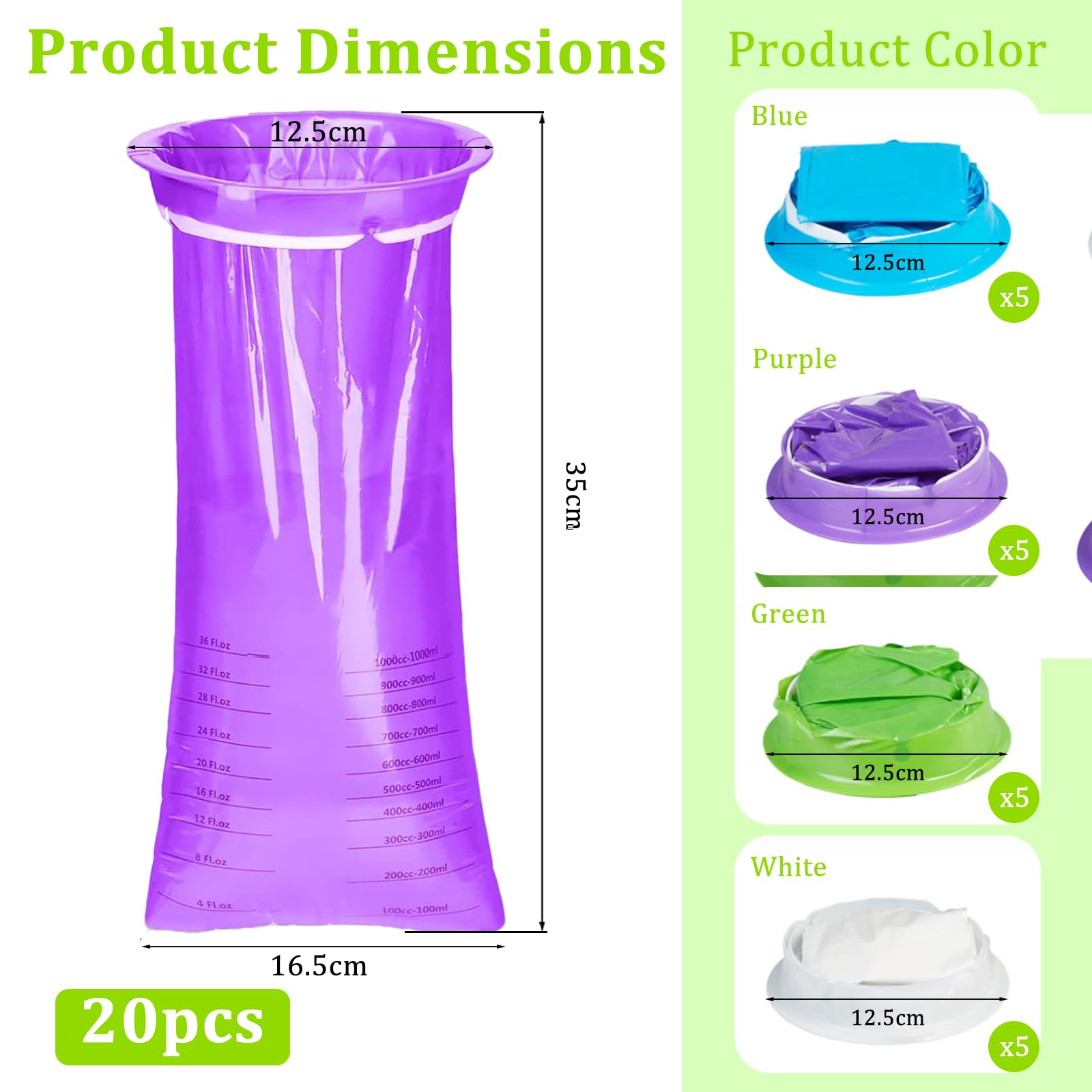 20 Stück Spuckbeutel mit Ring, LDPE Kotztüten 1000ml Auslaufsicher, Hochdichte Brechbeutel mit Mundstück für Erwachsene, Kinder, Schwangere & Taxifahrer - Ideal für Reiseübelkeit, Erbrechen & Auto