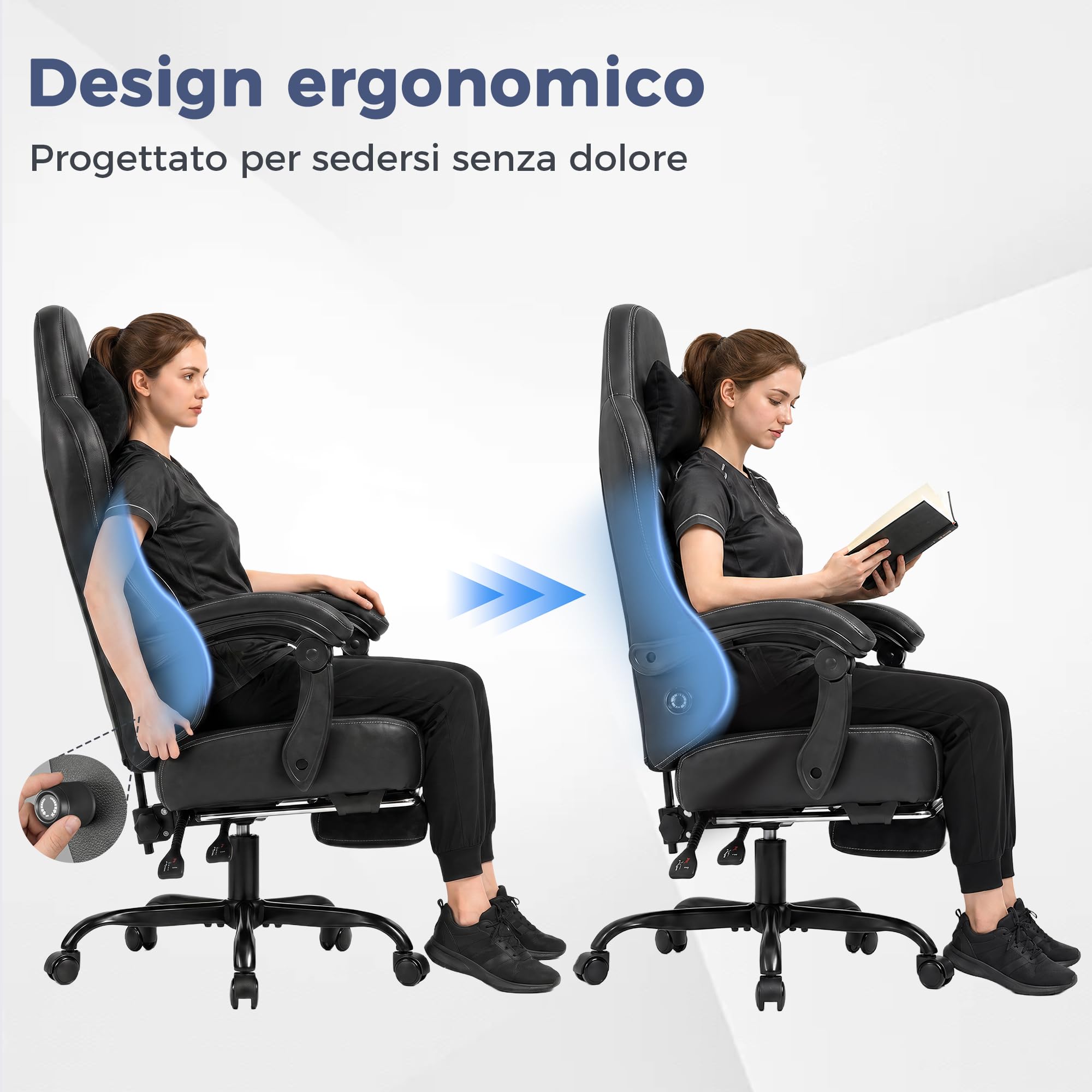 TRIUMPHKEY Sedia Gaming Ergonomica, Sedia da Ufficio con Poggiapiedi, Regolabile, Supporto Lombare, Cuscino a Molle, Braccioli Sincronizzati, Capacità di Carico 200kg, Nero Ossidiana