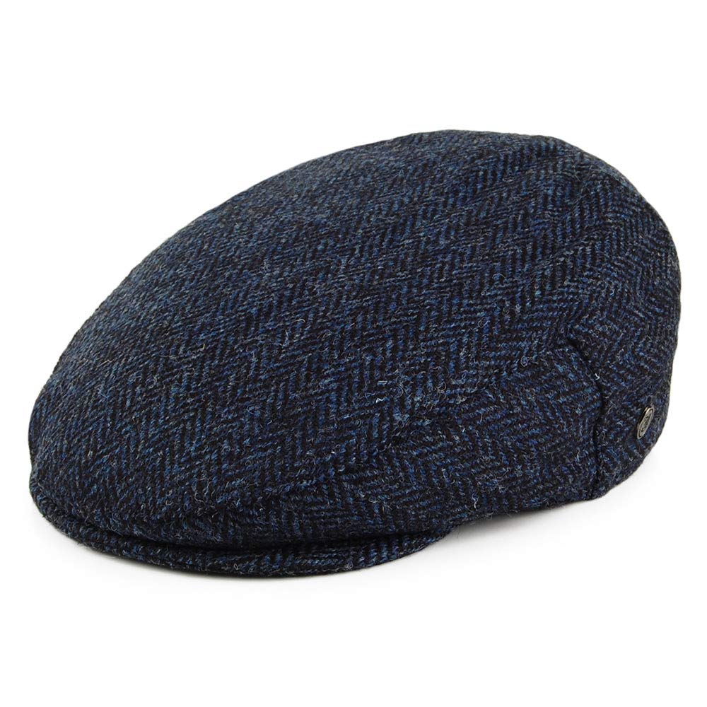 Jaxon & James Harris Tweed Herringbone Ardmore Flat Cap - Blue-Black - 2XLARGE