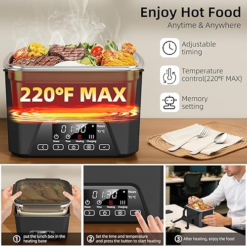 Miniatura 3 de Fiambrera eléctrica inalámbrica para adultos, lonchera calentada de 20000 mAh con batería con calefacción automática, calentador de alimentos