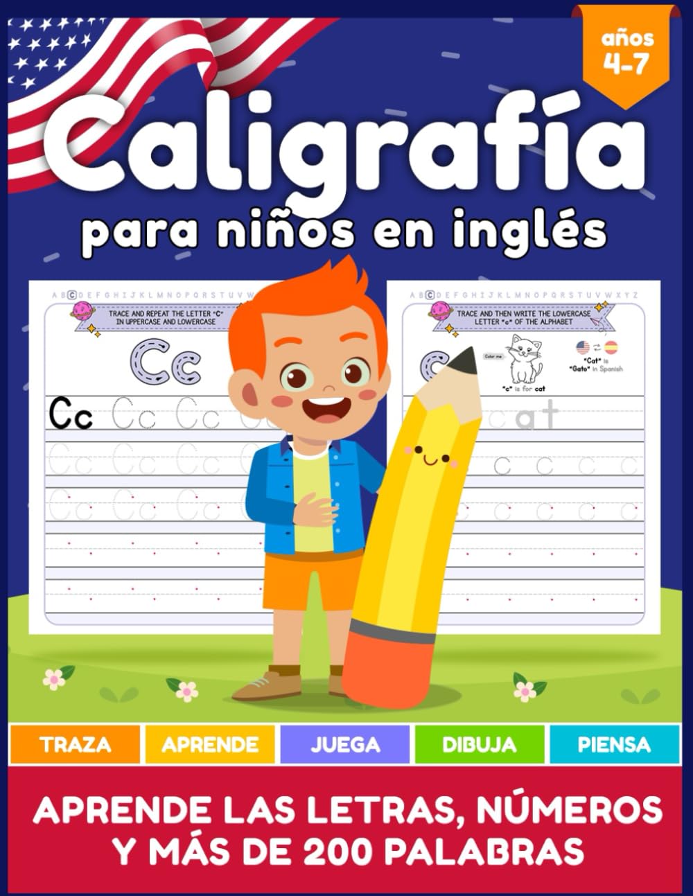 CALIGRAFÍA PARA NIÑOS EN INGLÉS: Cuaderno para niños de 4-7 años para ...