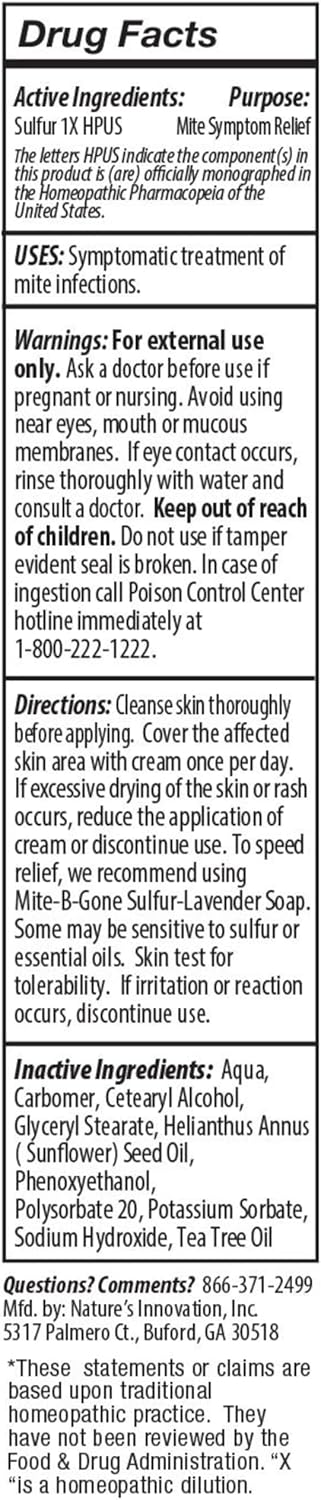 All Natural Bug Bite Itch Relief by Mite-B-Gone - Anti Itch Sulfur Cream for Insect & Mosquito Bites, Itching, Discomfort & Redness | Safe for Kids & Adults | Fast & Effective for All Skin Types | 2oz : Health & Household