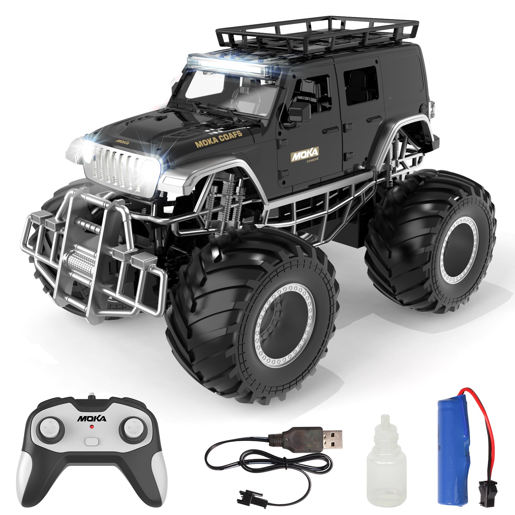 Hegior Highspeed Off-Road RC Monster Truck with Light & Spray | 2.4GHz 360° Rotate 4WD Off-Road Truck | 20+ KM/H 70min (Max) Runtime | back to school Birthday Gift for Kids Aged 8-12