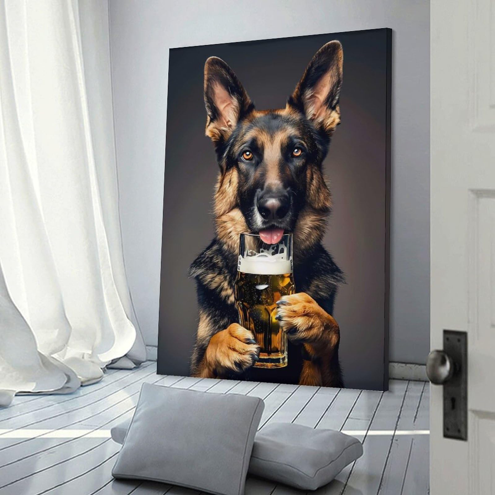 Junmoney Decorative Canvas Print German Sheperd Beer, 24x36inch(60x90cm), for Home Office, Desk Area Or Studio, Home Office Artwork with Decorative Appeal