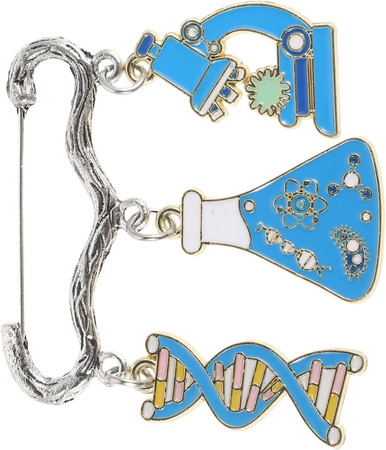 Science Theme Brooch Pin with Microscope and Double Helix Beaker Design, Lab Accessories Jewelry for Adults, Scientist Lapel Badge for School and Laboratory Use