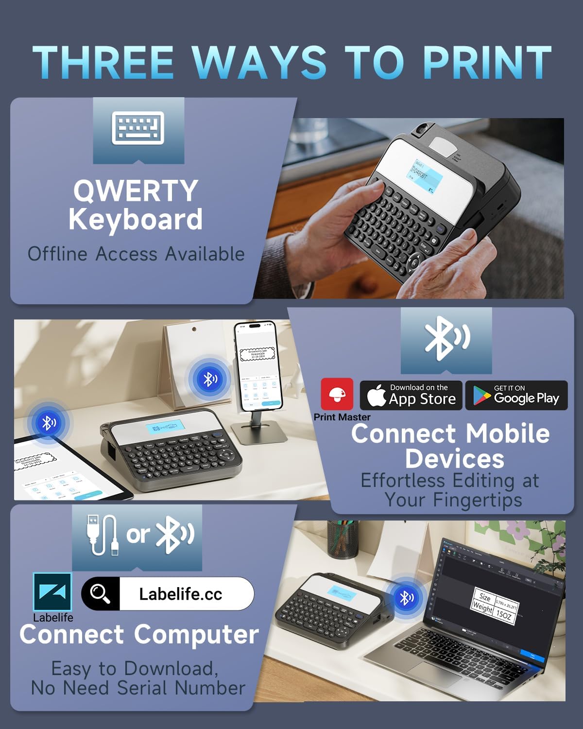 Vixic 18mm Label Maker, Label Maker Machine with-Tape 3/4 Inch, D480BT Bluetooth Wide Label Makers Large Print with Backlit Screen Rechargeable, Labeler Waterproof-Labels for Home Office School Gifts - Image 2