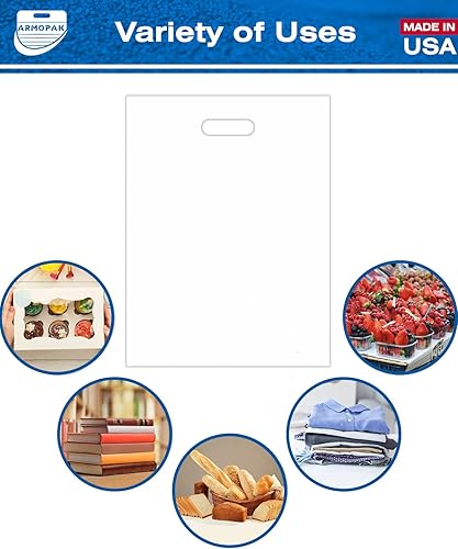Miniatura 3 de Armopak Paquete de 1000 bolsas de mango transparente de 12 x 16.5 pulgadas, asas troqueladas, 1.5 mil, resistencia al desgarro, compras a granel,