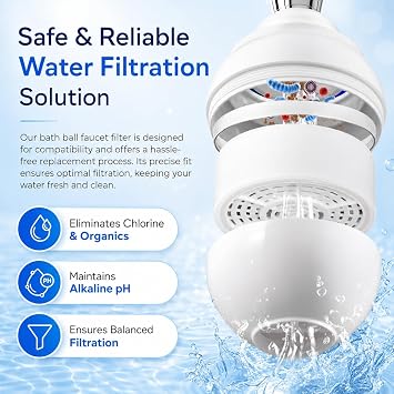 Crystal Quest Bath Ball Replacement Cartridge Removes Chlorine, PFAS & Odors Easy-to-Install Water Filter Eco-Friendly, Durable & Skin-Safe Built in the USA