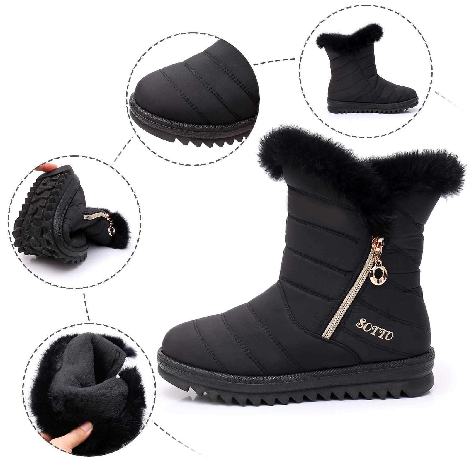 Bottes d'hiver pour femme, doublées, bottes de neige hautes, confortables, chaudes, imperméables, antidérapantes, imperméables, bottes de randonnée, bottes mi-hautes, bottes thermiques, bottes de