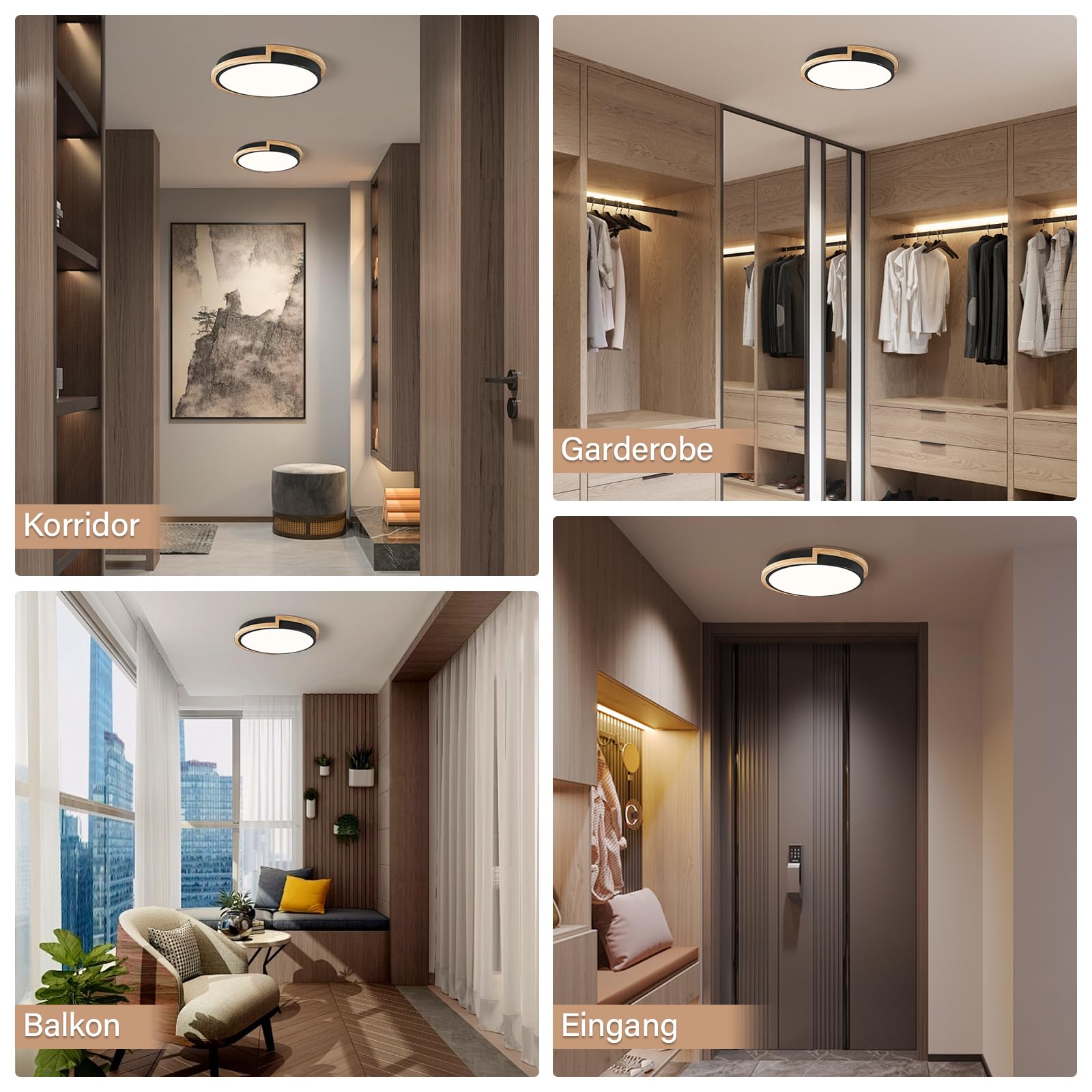 WOKNOS Plafonnier LED, Plafonnier Noir, Luminaire 30cm, Lampe pour Chambre Salon Cuisine Couloir Salle à Manger 4000K 24W