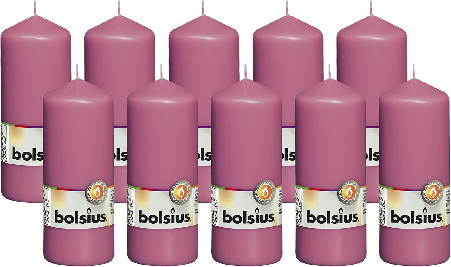 BOLSIUS 10 Pink Pillar Candles - 2.25 x 6 Inches - Premium European Quality - Individually Wrapped - 42 Hours Burn Time - Dripless Smokeless Unscented Dinner, Wedding, Party, & Restaurant Candles
