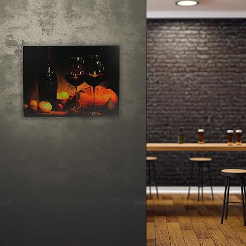 Miniatura 3 de Northlight Arte en lienzo con luz LED parpadeante de vino, pan y velas de 11.75 x 15.75 pulgadas, decoración de pared, naranja