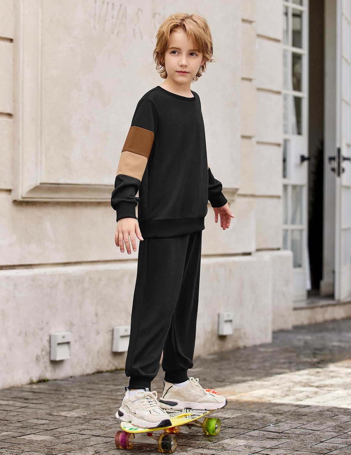 Arshiner Boy Clothes 2 Piece Color Block Sweatshirt and Pants Set Fall Winter Outfit for Toddler and Kids 2-9 Years - Image 3