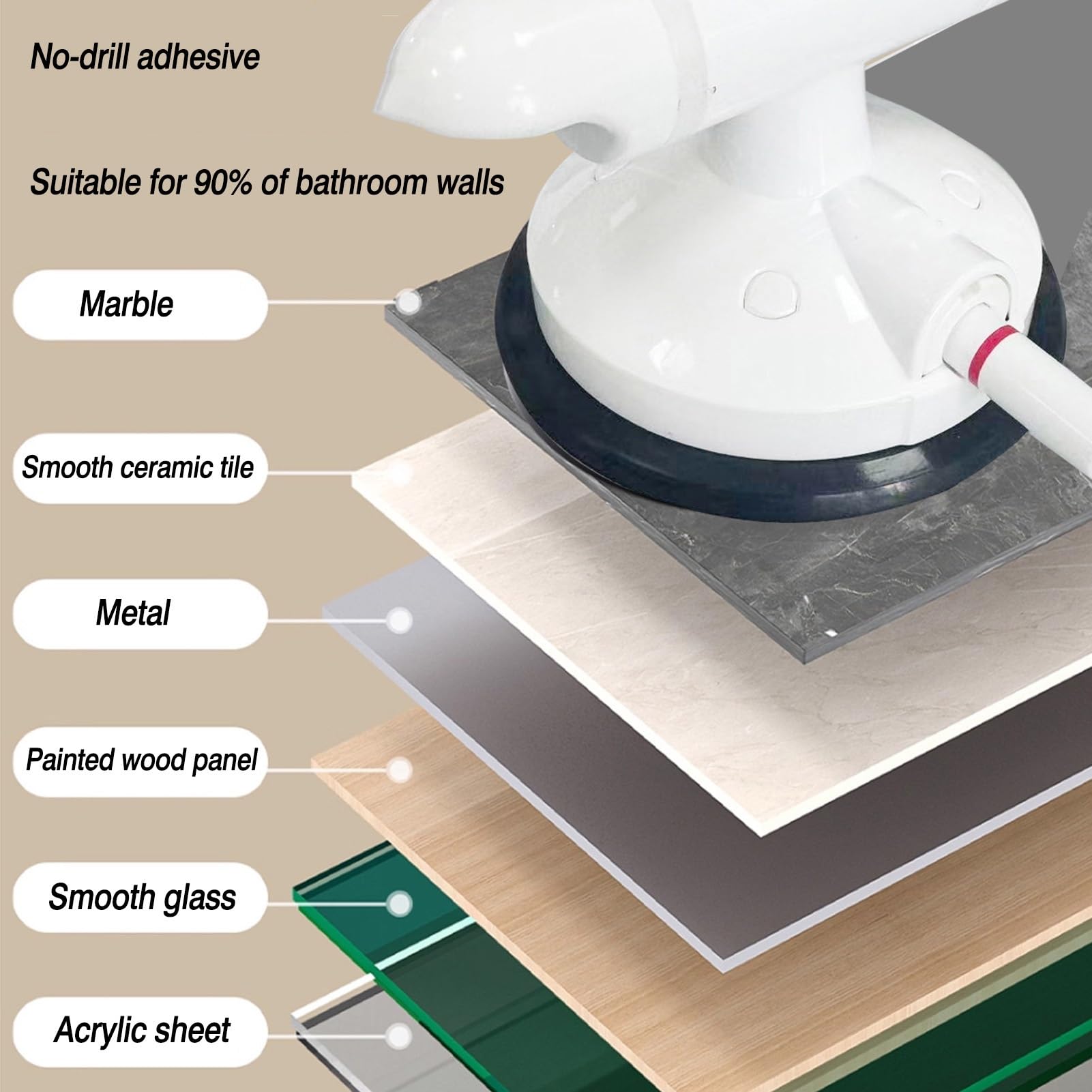 Barras de agarre for baño con ventosa con indicadores de seguridad, adecuadas for personas mayores y discapacitadas, no requiere perforación(46.5cm)