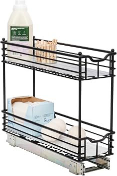 Household Essentials Matte Black Steel Two-Tier Pull-Out Organizer