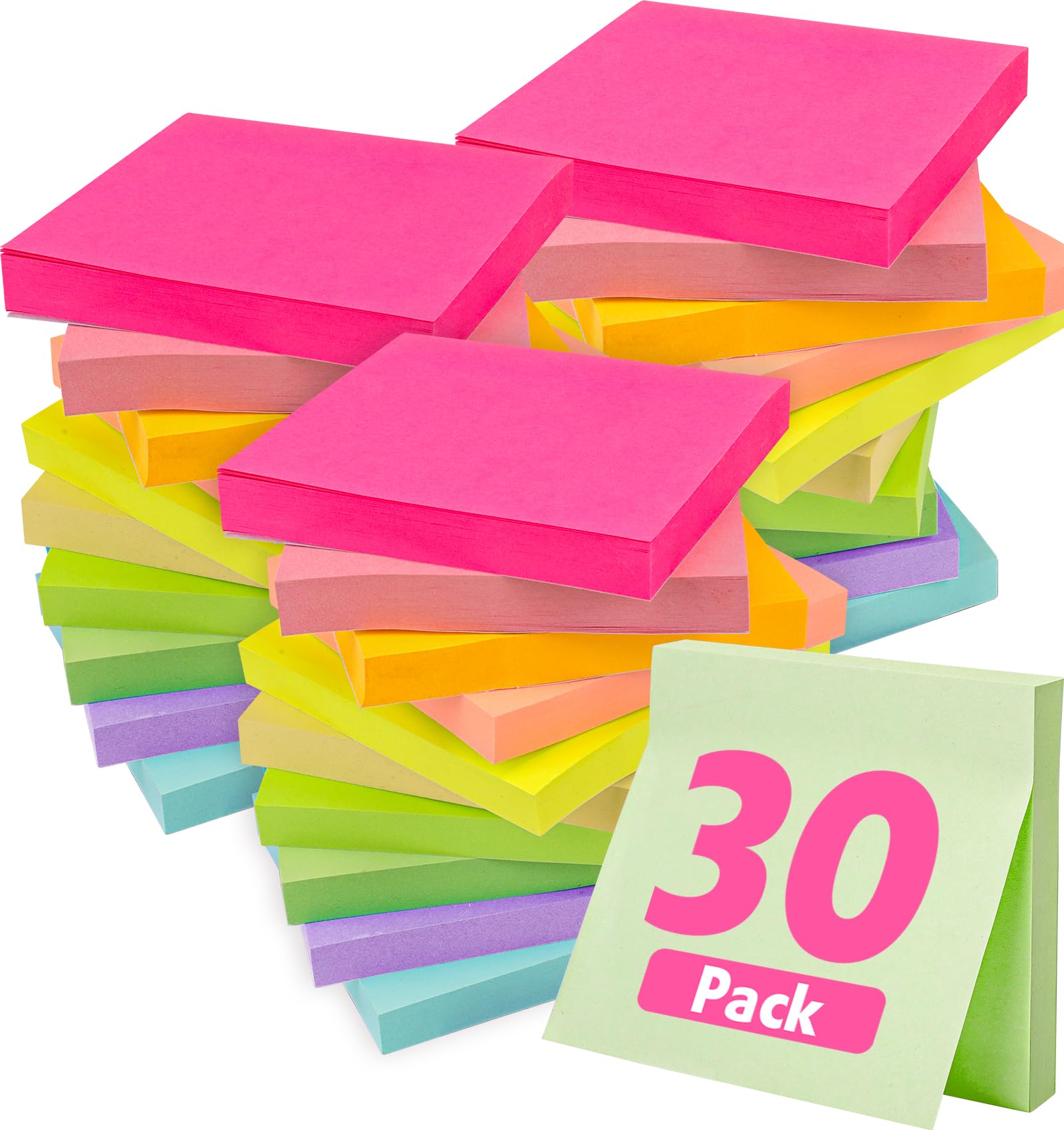30 blocchetti di foglietti adesivi 3 x 3, colori vivaci, materiale scolastico, prodotti per ufficio, 50 fogli/blocco