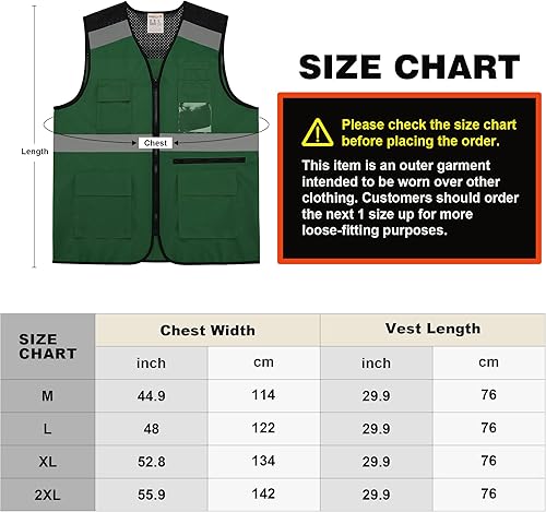 Miniatura 4 de SHORFUNE Chaleco de seguridad de alta visibilidad con bolsillos, lengüeta para micrófono, tiras reflectantes y cremallera, estándares ANSIISEA